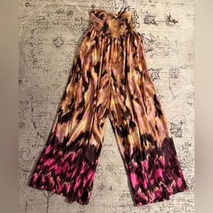 Elegant Pink and Brown Women's Wide Leg Jumpsuit